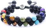 WRCXSTONE Natural Stone Bracelet Mens Black Lava Rock Bracelet Tiger Eye Gemstone Bracelet Yoga Essential Oil Bracelet Charm Gift